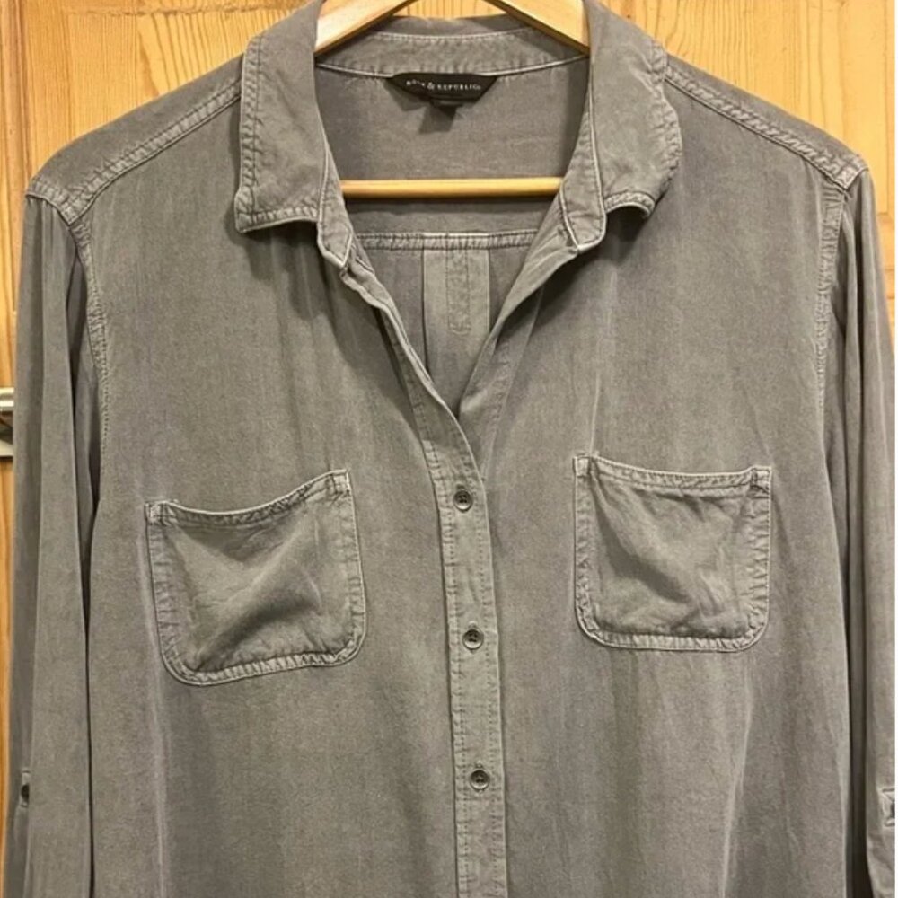 Rock & Republic charcoal gray tab sleeve Button-Down Shirt Size XL